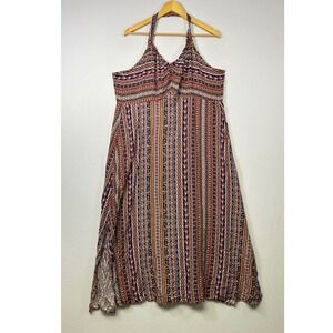 Boho Festival Bloomchic Women US 18-20 Multicolor Tribal Halter Maxi Slit Dress